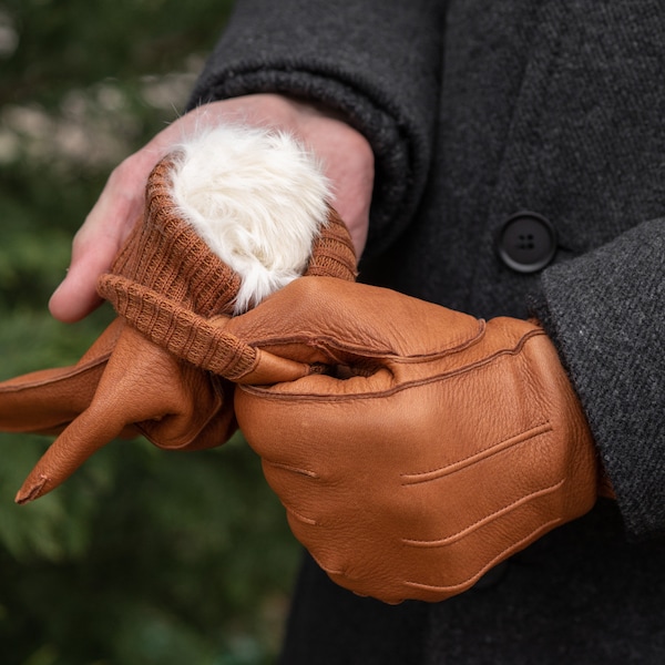 Rabbit Fur Lined Gloves for Men Etsy