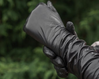 Women's Long Gloves - BLACK - wool lined - hairsheep leather