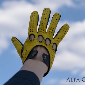 Men&#39;s DRIVING Gloves - YELLOW-BLACK - hairsheep leather