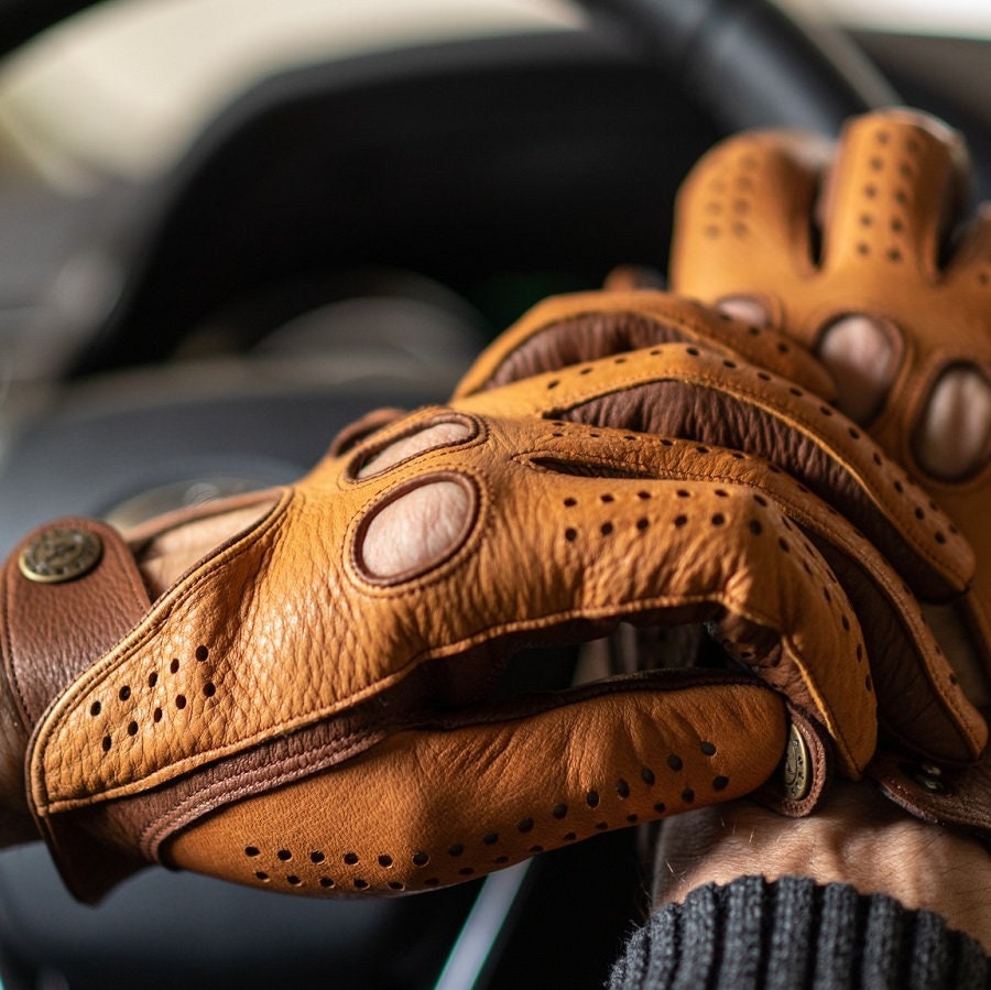 Men's DRIVING Gloves COGNACBROWN Deerskin Leather Etsy