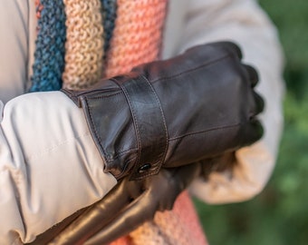 Women's Gloves - DARK BROWN - Wool Lined - Hairsheep Leather