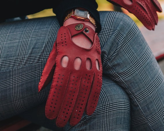 Guantes de conducir para mujer ROJO cuero de piel de México