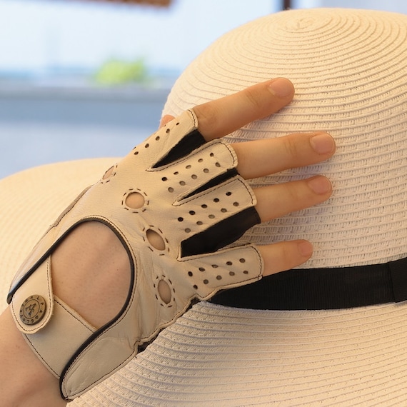 Damen Handschuhe FINGERLOS - BEIGE-BRAUN - aus Haarschafleder - Gre 6,5 -  Etsy.de