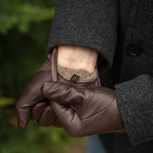 Men's WOOL lined gloves - BROWN - hairsheep nappa leather image 3