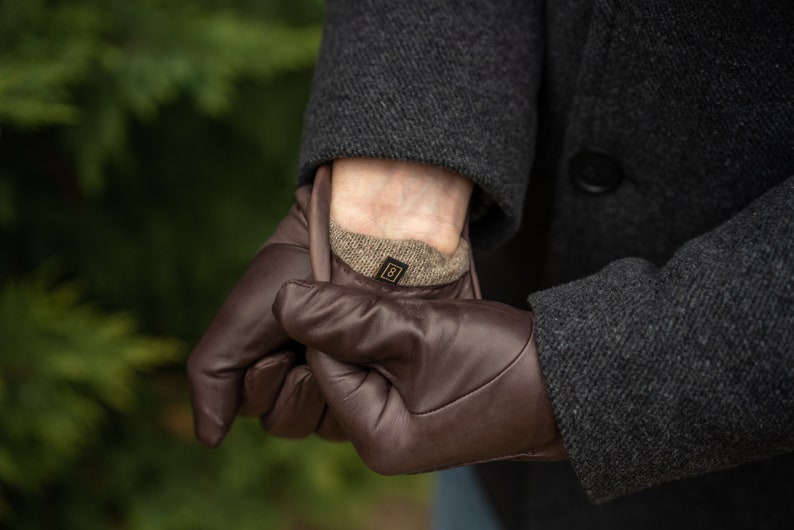 Men's WOOL lined gloves - BROWN - hairsheep nappa leather image 3