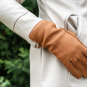 Women's Gloves BROWN wool lined deerskin leather image 1