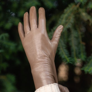 Women's fingerless gloves BEIGE-BROWN: 2-A1C-23-1 BEIGE-BROWN