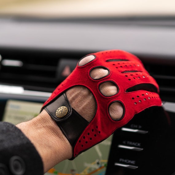 Gants de Conduite Homme Racing Cuir noir et rouge Glove Story