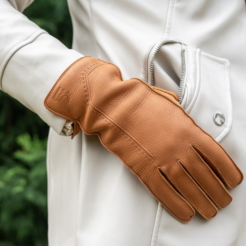 Women's Gloves BROWN wool lined deerskin leather image 6