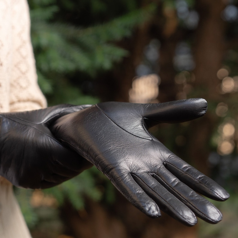 Guantes largos para mujer NEGRO forro de rayón piel de oveja imagen 3