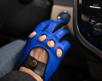 Men&#39;s DRIVING Gloves - BLUE-BLACK - hairsheep leather