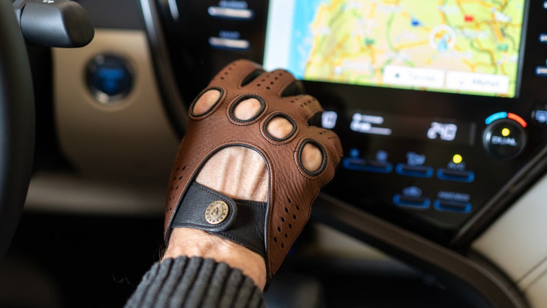 Men's DRIVING Gloves BROWN-BLACK deerskin leather image 2