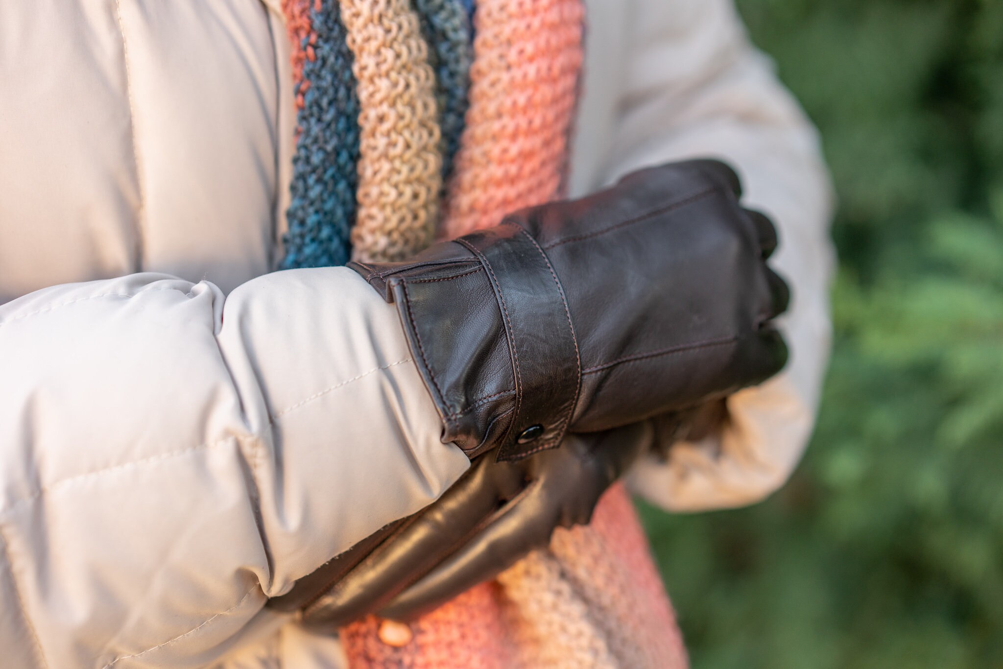 Women's Gloves - DARK BROWN - wool lined - hairsheep leather
