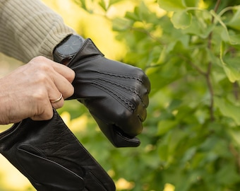 Herrenhandschuhe gefüttert mit Wolle - SCHWARZ - Haarschaf-Nappaleder