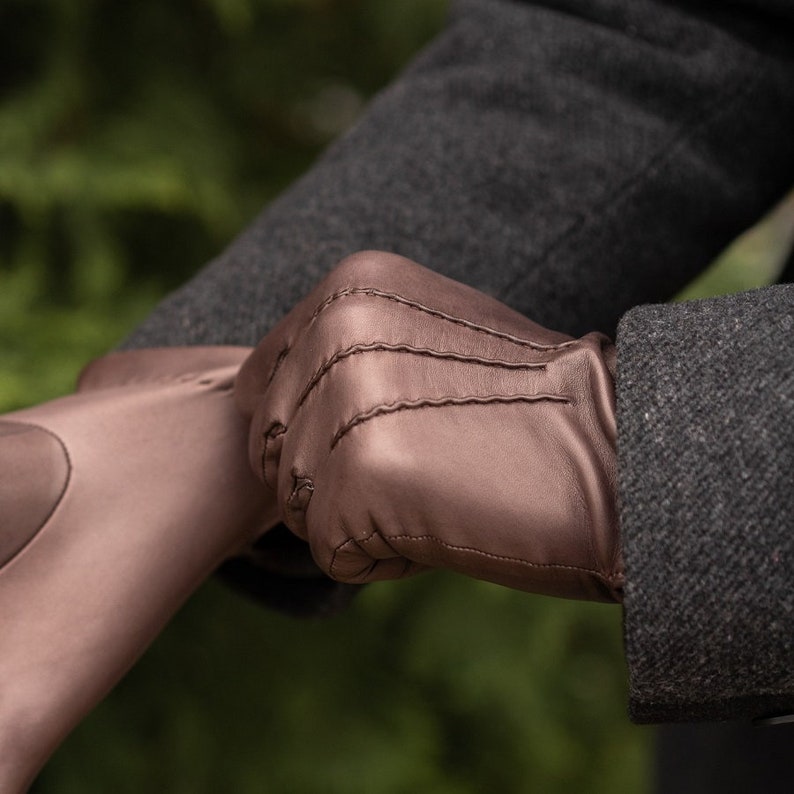 Men's WOOL lined gloves - BROWN - hairsheep nappa leather image 7