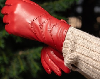 Women's Gloves - RED - rayon lined - hairsheep leather