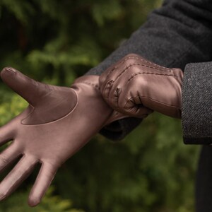 Men's WOOL lined gloves - BROWN - hairsheep nappa leather image 2