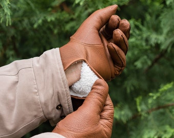 Guantes forrados de PIEL DE CORDERO para hombre - NOGAL - piel de ciervo