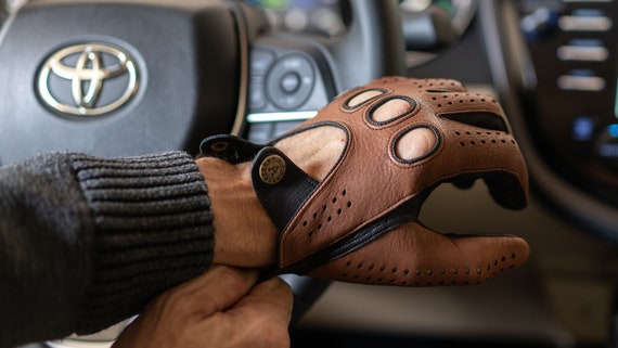 Men s DRIVING Gloves BROWN BLACK Deerskin Leather Etsy
