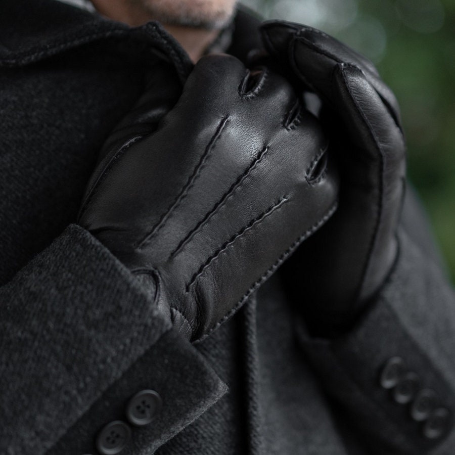 Mens fur lined leather top gloves