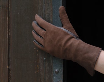 Women's Gloves - BROWN - wool lined - hairsheep leather