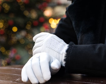 Women&#39;s Gloves - WHITE- wool lined - hairsheep leather