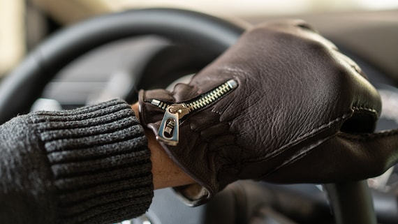 Men's WINTER Gloves - DARK BROWN - Wool Lined - Deerskin