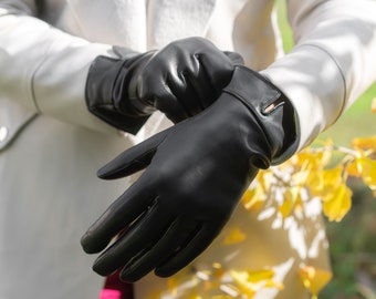 Gants pour femmes - NOIR - doublés de laine - cuir de mouton