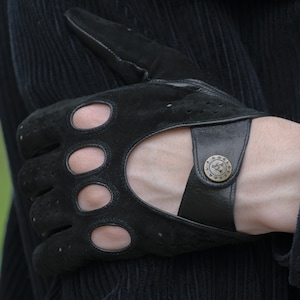 Men&#39;s DRIVING Gloves - BLACK - suede-nappa hairsheep leather