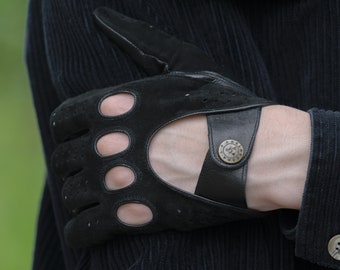 Men's DRIVING Gloves - BLACK - suede-nappa hairsheep leather