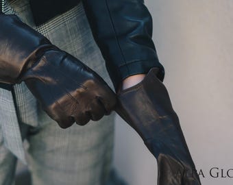 Women&#39;s Gloves - DARK BROWN - silk lined - hairsheep leather