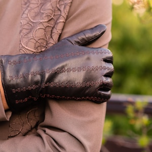 Women's Gloves - DARK BROWN - wool lined - hairsheep leather