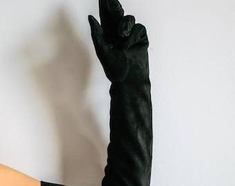 Women&#39;s Long Gloves - BLACK - silk lined - suede hairsheep leather