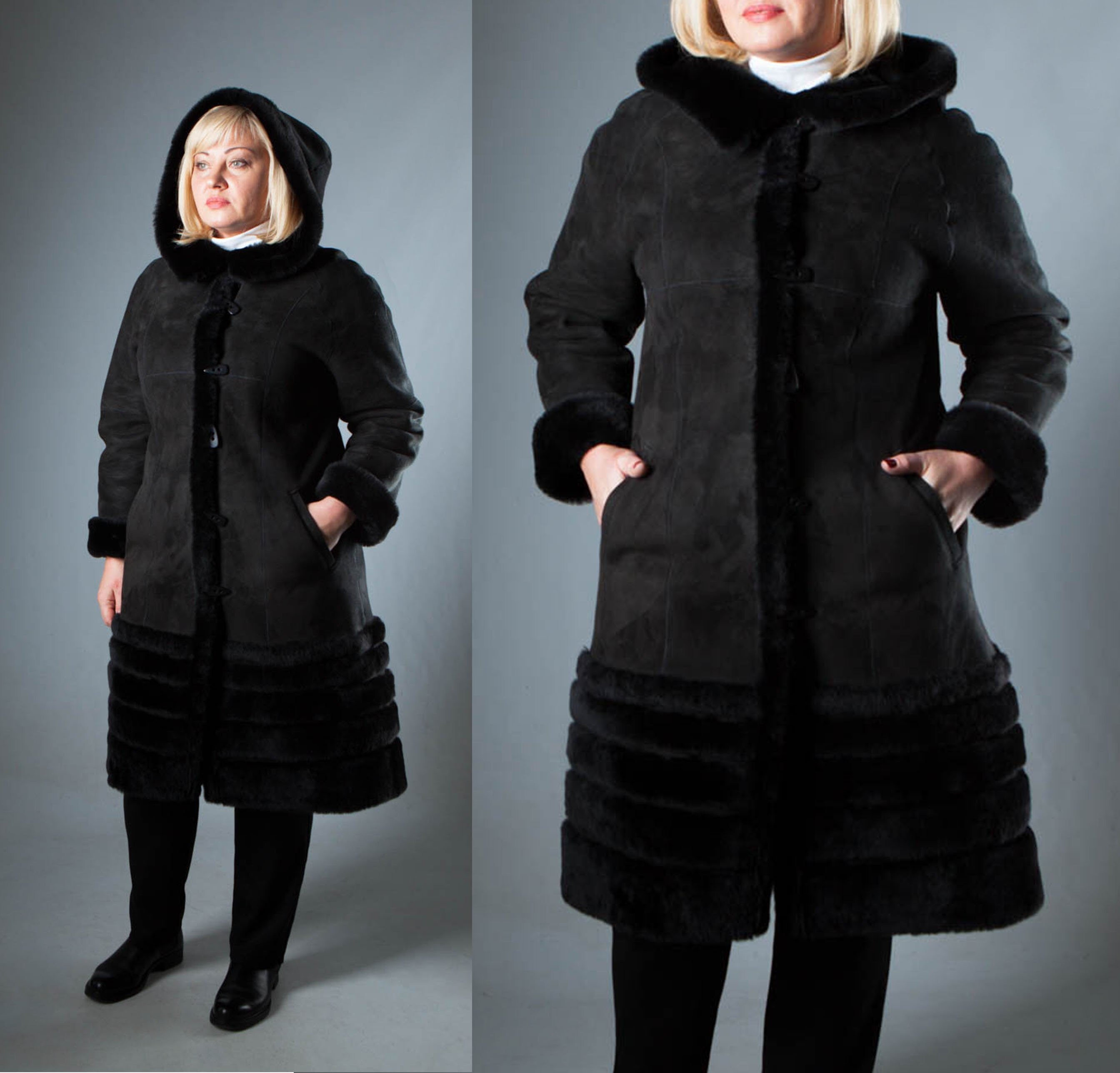 plus size fur coat with hood