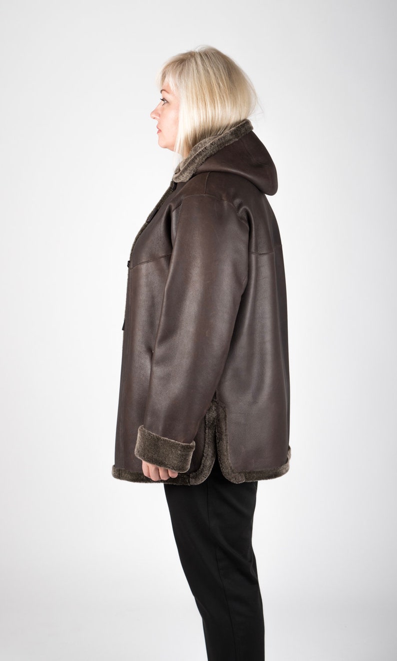 Plus Size Lambskin Leather Coat for Women Hooded Warm Real Etsy