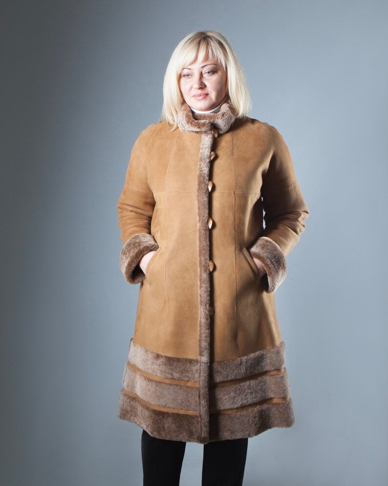 Plus Size Sheepskin Fur Shearling Coat in Camel Brown Women Etsy