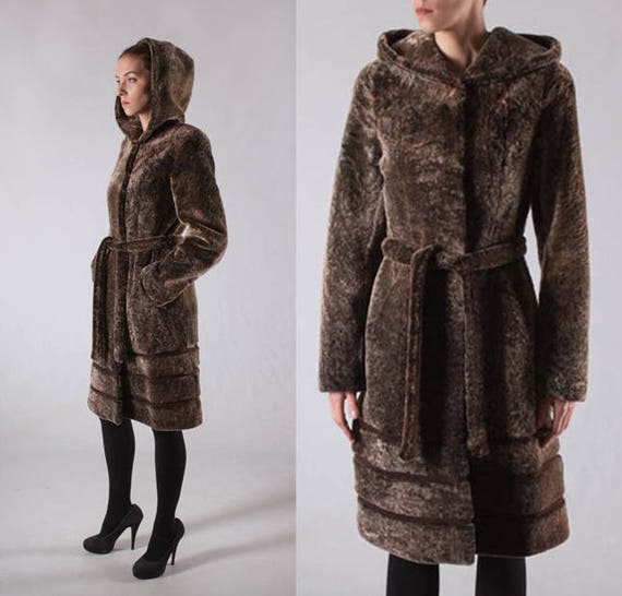 shearling coat with fur hood