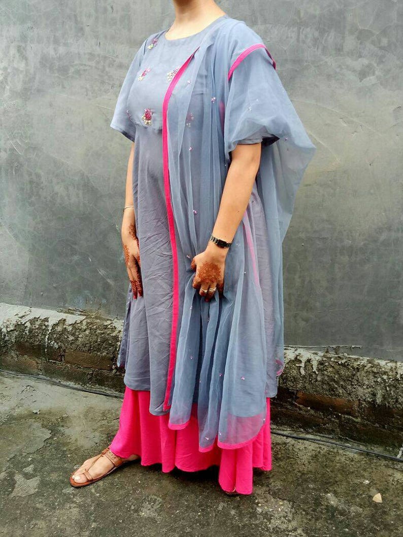Beautiful Grey Umbrella Cut Kurta Paired With Hot Pink Circled Etsy