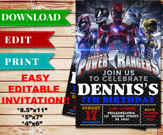 Power Rangers Birthday Invitation Editable Invitation | Etsy