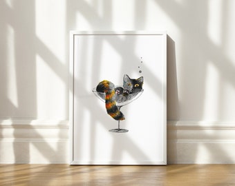 Cat print, Cat in the galss, cute kitten art, funny cat