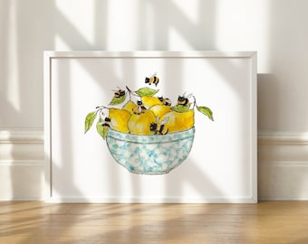 Black Cat print , Flying cats, Bee Cats, lemons and cats, funny cats, bumble Bees and Lemons