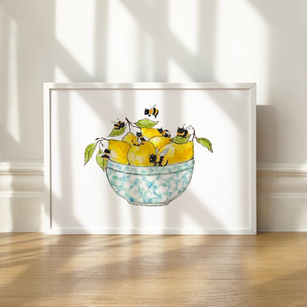 Black Cat print , Flying cats, Bee Cats, lemons and cats, funny cats, bumble Bees and Lemons