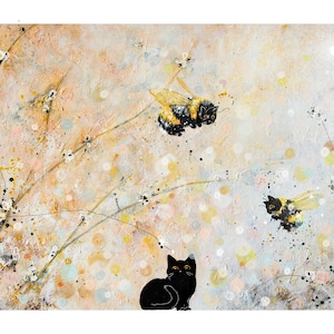 Garden Cat Print, Klimt Flowers, Cat Poster, Black Cat, Floral Print, Funny Cat print, Kitten gift, Home decor Poster , daisy cat, daisy's