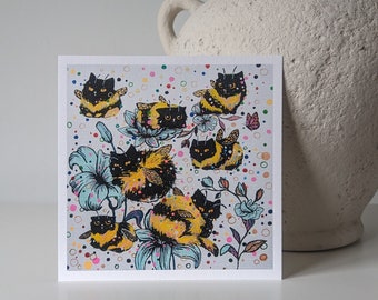 SALE, Bumble Cats, Giclee prints with hand painted details