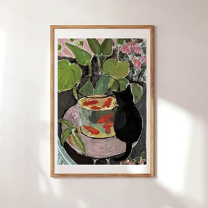 Henri Matisse, Cat print, black cat, famous painting with cat, Cat and fish, cat lover gift, plant cat, cat poster