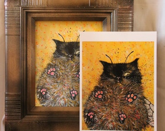 Garden Cat Print, Giclee print, Bumble Cat by Ingrida