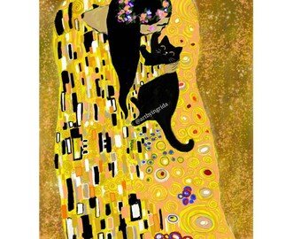 Gustav Klimt Cat kiss art print Funny cat art