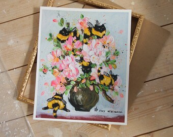 Flowers and Cats, Giclee print