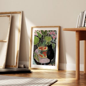 Henri Matisse Cat, black cat print, Cat in famous art, Cat lover gift, Cat and plants, Giclee art print, cat poster, cat mom gift, vintage