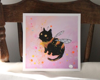 Pink Bumble cat, Embellished print